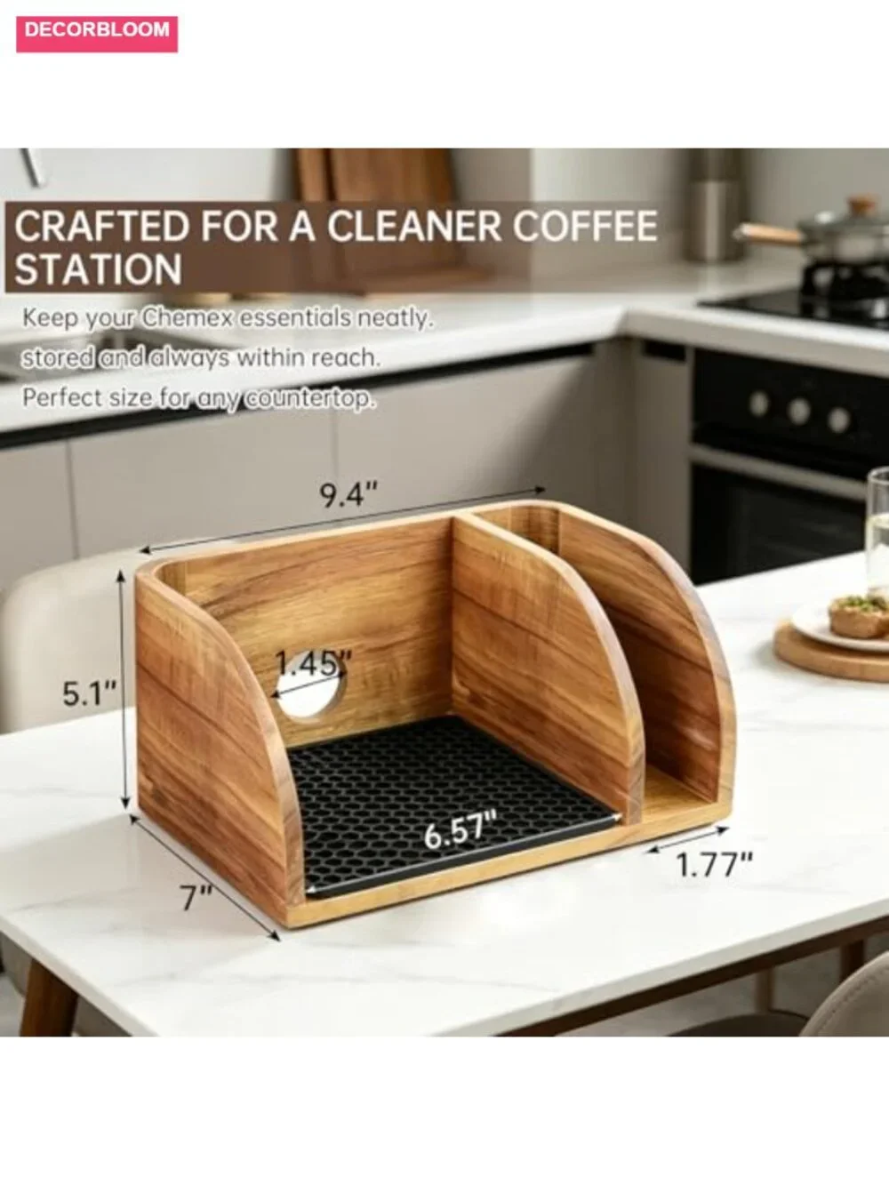 Acacia Wood Coffee Caddy Station Organizer for Chemex Pour Over Maker